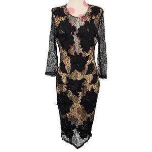 Women's Luxxel Lace Nude Sexy Bodycon Dress Large Tight Cocktail Wiggle Stretch